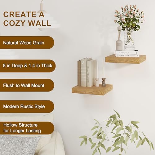 Fun Memories Floating Shelves, 8 Inch Deep Floating Shelves for Wall, 8 x 8 Wall Shelves, Rustic Wood Floating Shelf for