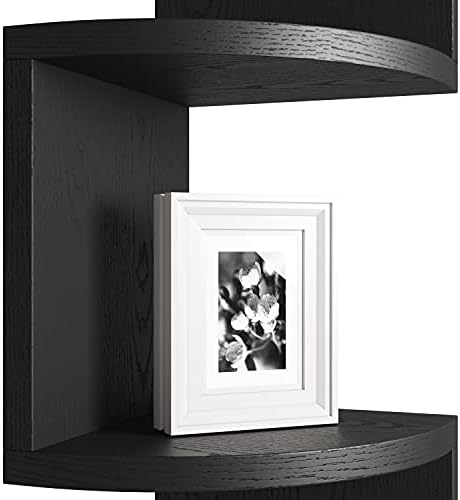 GREENDEW 5-Tier Wall Mount Radial Floating Corner Shelf, Wood Display Storage Shelves for Home Office Decor (Black)
