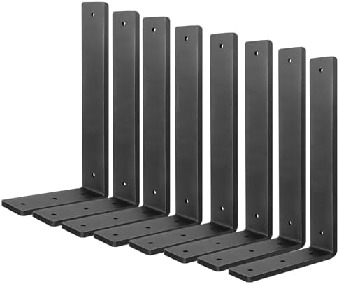 Floating Shelf Bracket 12 Inch, 8 Pack Heavy Duty Shelf Brackets, Black Wall Shelf Bracket for DIY Decorative with Mount