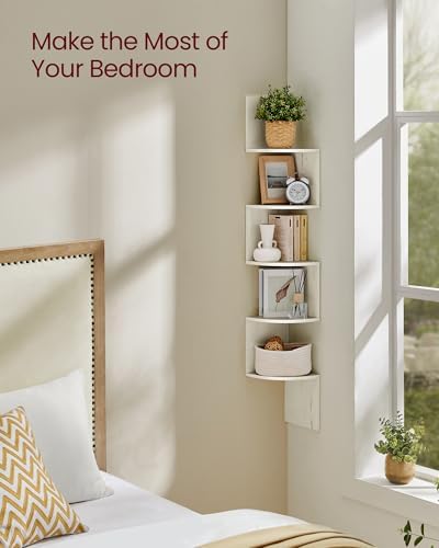 VASAGLE Corner Shelf Wall Mount, 5-Tier Floating Corner Bookshelf