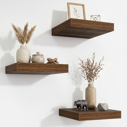 Acovy Floating Shelves for Wall 9 Inch,9.3" Deep Square Floating Shelf Set of 3,Wall Shelves Hanging Shelf with Invisibl