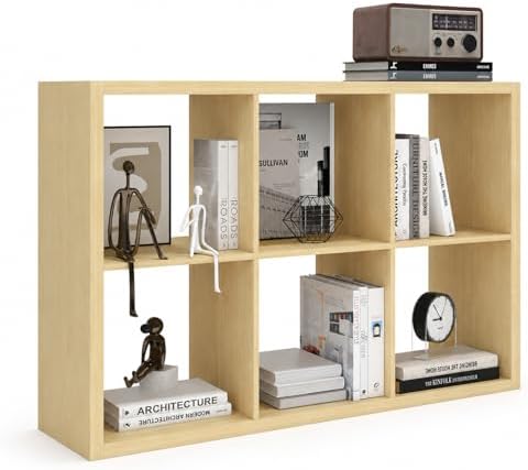 CTESNE【2026 Wooden Thick Frame 6 Cube Storage Organizer Shelf with Anti-Tipping Kits + Reversible Open Back Bookcase, Ho