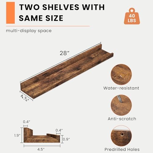 Heimlove Picture Ledge Shelf, Floating Shelves Set of 2, 27.56Inches Picture Shelf for Wall with Ledge, Kids Bookshelf W