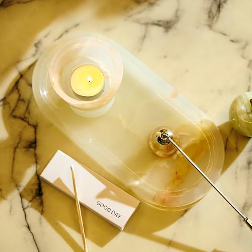 Natural Marble Decorative Tray for Countertop Organizer,Vanity Tray Trays for Jewelry Perfume Candle, Luxury Oval Stone 