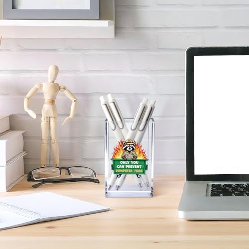 Only You Can Prevent Dumpster Fire Acrylic Cosmetic Pencil Pen Holder Cup, Funny Raccoon Pen Holder Cup, Raccoon Gifts, Humor Sarcastic Work Gag Gifts for Women Men Employee Coworker Friend