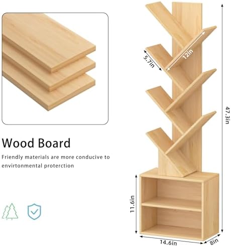 SHEEPAM 10-Tier Tree Bookshelf Floor Standing Narrow Space Storage Bookcase