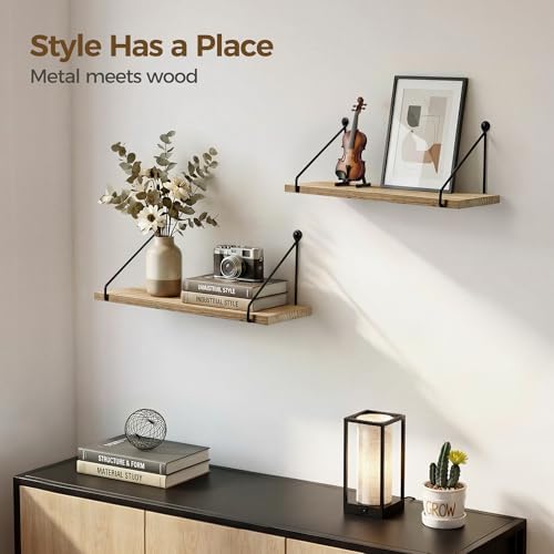 Afuly Rustic Floating Shelves for Wall, Wood Shelf with Brackets, Set of 2