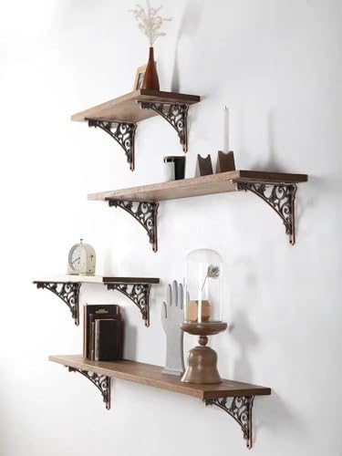 Decorative Shelf Bracket 10 inch, Antique Copper Brackets for Shelving, Heavy Duty Vintage, DIY Projects, Hardware Inclu