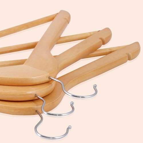 Nouva Wooden Clothes Hangers 50 Pack, Non-Slip Grooved Shoulder Coat Hanger, Slim for Shirts, Jackets, Dress, Pant