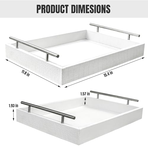 White Faux Leather Serving Tray, 16" x 12" Rectangular