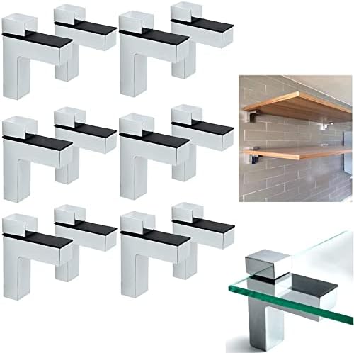 AWEN 12pcs Solid Metal Adjustable Wood/Glass Shelf Bracket Wall Mount, Shelf Holders，3-28mm Thick Adjustable Shelf Brack