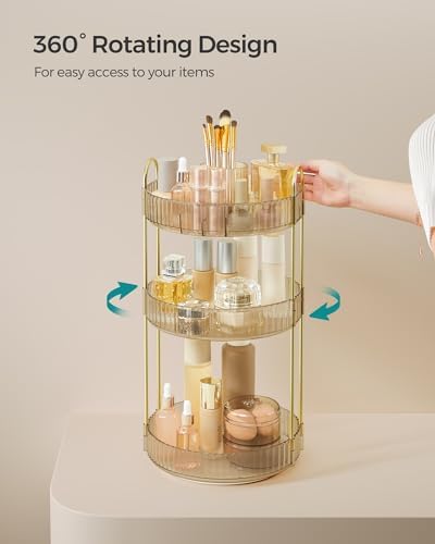 SONGMICS 3-Tier Makeup Organizer, Round Rotating, Customizable