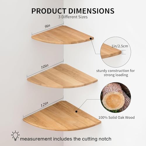 Floating Corner Shelves, Set of 3 Corner Wall Shelves with Cable Hole Soild Wood Wall Storage Display Wall Mounted Shelv