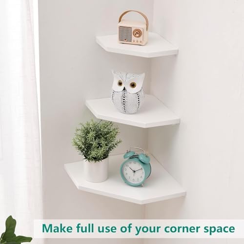 Corner Wall Shelves Set 2 Wire Hole Solid Oak Wood Display Shelf ,White