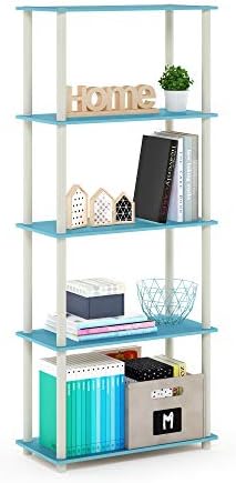 Furinno TURN-N-TUBE Storage Shelves, 5-Tier Book Shelf, Corner Shelf, Toolless Open Shelves, for Organization and Storag