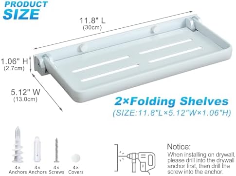 White Small Folding Wall Shelf, RV Aluminum Foldable Shelves, 90° Fold Up and Waterproof, Drop Down Floating Shelf for K