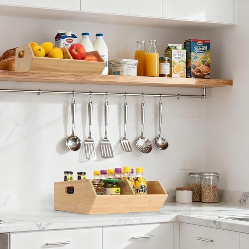 Bamboo Pantry Organizers and Storage Bins, 2 Set Stackable Baskets for Vegetables, Potatoes, Onion, Garlic, Bread - Bamb