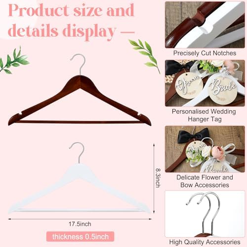 FillTouch 2 Pack Bride Groom Hangers for Wedding Dress with Bow, Pink
