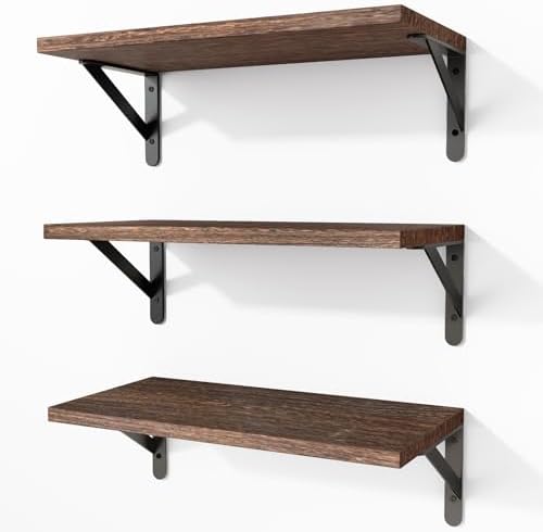 Fixwal Wall Floating Shelves for Home Decor (Brown, Set of 3, 16.5 Inch)
