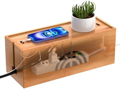 Pezin & Hulin Bamboo Cable Management Box, Power Strip Organizer, Large