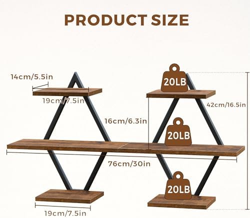 Floating Wall Shelves, Set of 2, Rustic Brown