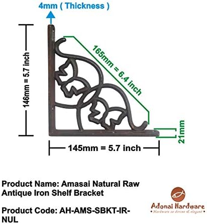 Adonai Hardware "Amasai" Natural Raw Antique Iron Shelf Bracket (Supplied as 2 Pieces per Pack) - Natural Unlacquered