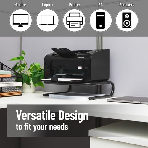 Mind Reader Monitor Stand, Ventilated Laptop Riser, Desktop Organizer, Office, Metal, Black