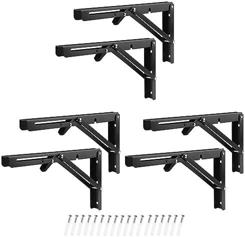 3 Pairs 6 Pack 12 Inch Folding Shelf Brackets,Metal Collapsible Folding Shelf Bracket for Bench, Heavy Duty Folding Shel