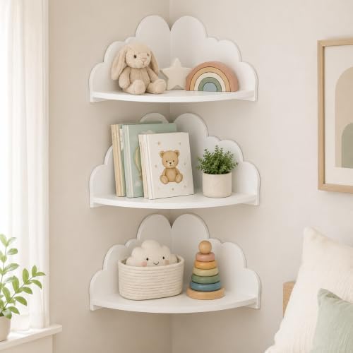 Cloud Corner Shelves, Set of 3, Wall Mounted, White