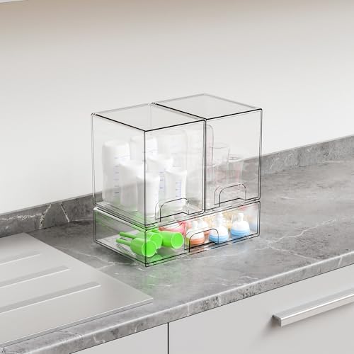 Yieach 3 Set Baby Bottle Organizer for Countertop,BPA Free Bottle Station Organizer for Breast Pump Parts,Pacifier and B
