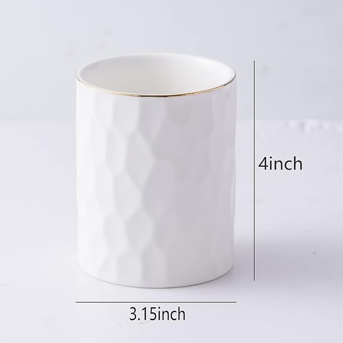 Ceramic Aesthetic Pen Holder for Desk Cute White Pencil Holder Cup Pot Desk Organizer Office Supplies - Stylish Office Decor, Makeup Brush Holder,Toothbrush Holder (White)