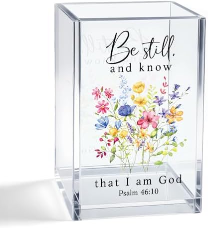 Be Still And Know That I Am God Acrylic Cosmetic Pencil Pen Holder Cup, Christian Bible Verse Gifts for Mom Niece Grandma Aunt Daughter Women, Thanksgiving Christmas Gifts for Coworker Boss
