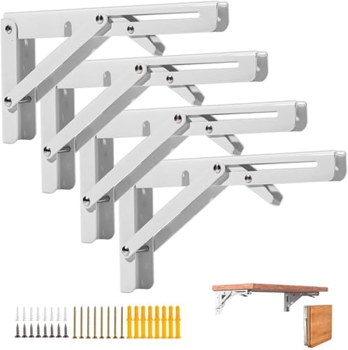 4PCS 10" Folding Shelf Brackets, Shelf Brackets Max. Load 220 lb Collapsible Heavy Duty Stainless Steel DIY Wall Mounted