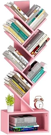 Yoobure Tree Bookshelf - 6 Shelf Retro Floor Standing Bookcase, Tall Wood Book Storage Rack for CDs/Movies/Books, Utilit