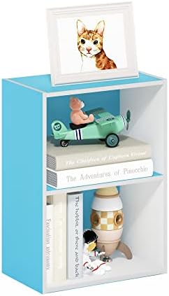 Furinno LUDER 2-Tier Book Shelf, Open Shelves Bookshelf, Light Blue/White