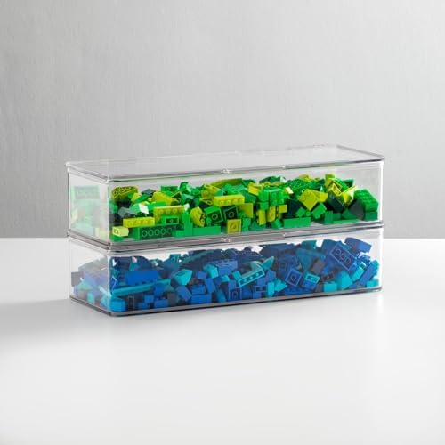 mDesign Long Plastic Playroom/Gaming Storage Organizer Box Containers with Hinged Lid for Shelves or Cubbies, Holds Smal