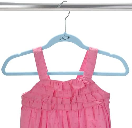 Simplify Kids 100 Pack Velvet Hangers with Shark Icon in Light Blue