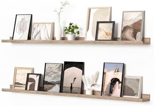Heimlove Picture Ledge Shelf, Floating Shelves Set of 2, 55.12Inches Picture Shelf for Wall with Ledge, Kids Bookshelf Wall Mounted for Living Room Bedroom Decor Books Photo Frames - Gray
