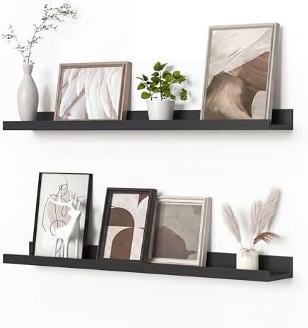 Heimlove Picture Ledge Shelf, Floating Shelves Set of 2, 31.5Inches Picture Shelf for Wall with Ledge, Kids Bookshelf Wall Mounted for Living Room Bedroom Decor Books Photo Frames - Black