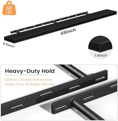 Fun Memories Floating Shelves for Wall 67 Inch, Set of 1 – Wall-Mounted Storage & Display Shelf with Invisible Bracket, 