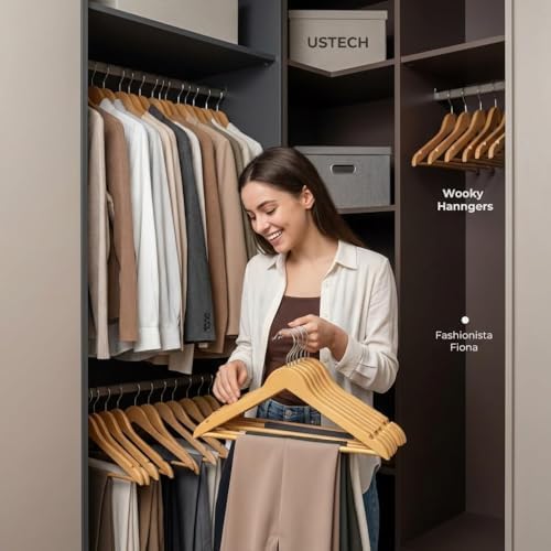 50 Pack Heavy Duty Wood-Like Plastic Hangers | Slim, Non Slip Design with 360° Rotatable Anti Rust Hook | Thin Hangers f