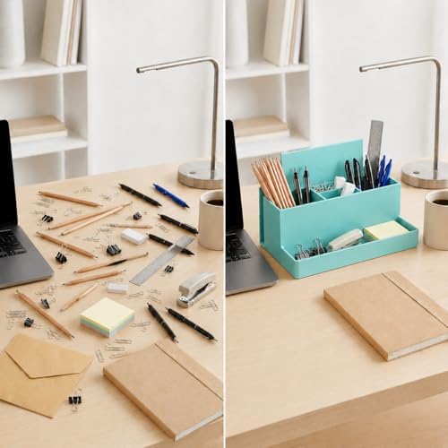 Acrimet Desktop Organizer - Multi Organizer Caddy Holder for Office, Home and School use (Plastic) (Solid Green Color)