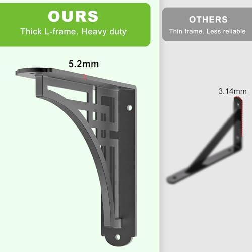 Dolibest 8 Inch Heavy Duty Shelf Brackets, 5MM Thickness L- Bracket , Metal Floating Shelf Bracket, Wall Shelf Bracket &
