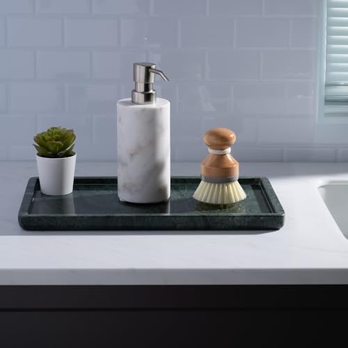 Cork & Mill Marble Tray for Bathroom Vanity, Green, Large 13 x 7.5 Inch
