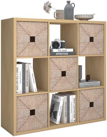 9 Cube Storage Organizer Shelf, Oak Color, 11 Inch