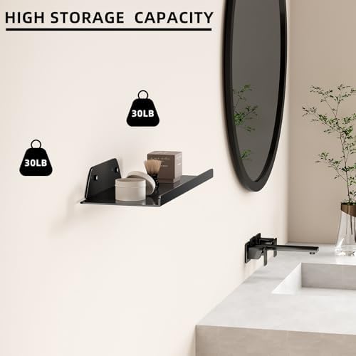 Floating Shelf for Wall, Wall Shelf, Off Center Metal Shelf for Decor, Modern Hanging Shelf for Storage with Lip for Liv