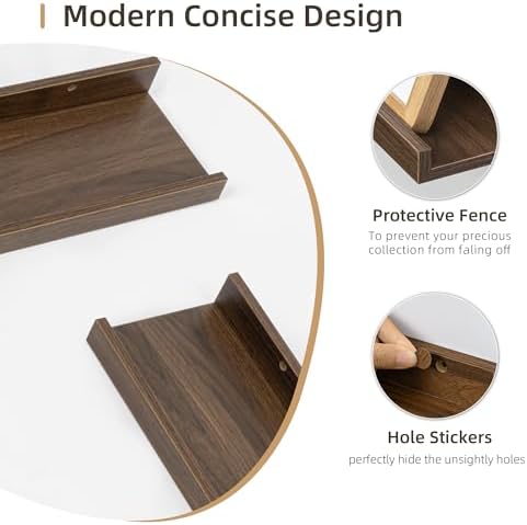 Acovy 24 inch Picture Ledge Shelf, Wood Floating Shelves Set of 4, Walnut