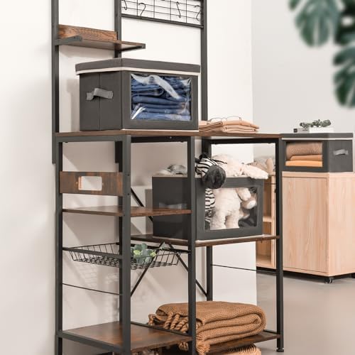 Homsorout Storage Bins with Lids - Fabric Storage Boxe with Window, Collapsible Closet Organizers with Handles, 9 Pack D