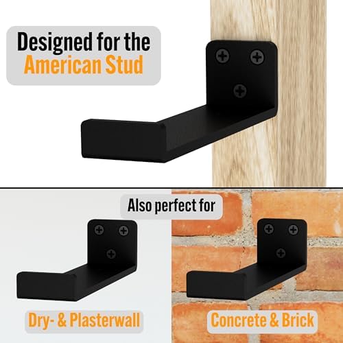 EVALD Floating Shelf Brackets w/Lip | Hidden Black Carbon Steel Brackets for 10" Board (9 2/7" True Size) Kitchen, Nurse