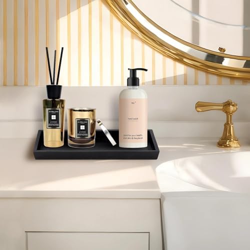 MAONAME Black Rustic Long Narrow Tray, 12.2"x 5" Wood Bathroom Vanity Tray